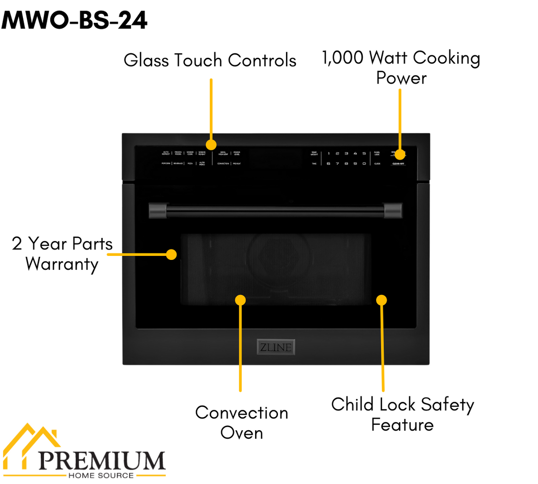 ZLINE 24 in. Built-in Convection Microwave Oven in Black Stainless Steel, MWO-24-BS