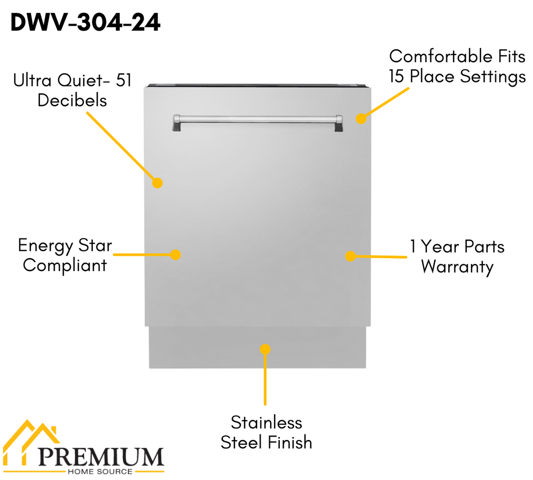 ZLINE Kitchen and Bath 36" Range, Range Hood, Microwave, Dishwasher & Refrigerator Appliance Package, 5KPR-RARH36-MWDWV