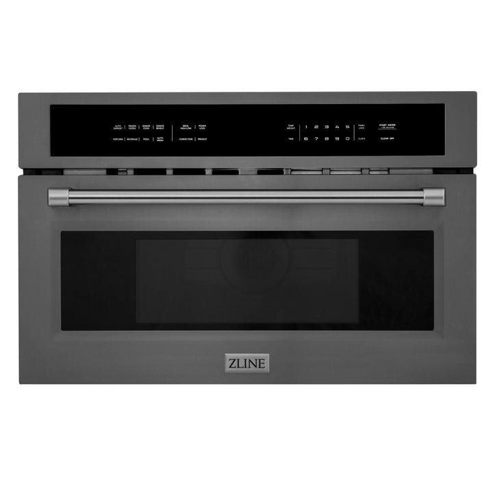 ZLINE 4-Piece Appliance Package - 30 In. Rangetop, Wall Oven, Refrigerator, and Microwave Oven in Black Stainless Steel, 4KPR-RTB30-MWAWS