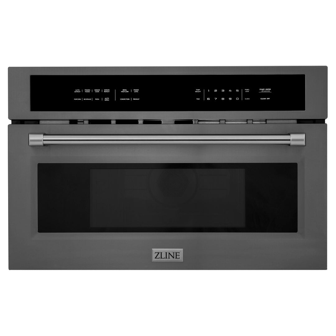 ZLINE 4-Piece Appliance Package - 30 In. Rangetop, Wall Oven, Refrigerator, and Microwave Oven in Black Stainless Steel, 4KPR-RTB30-MWAWS