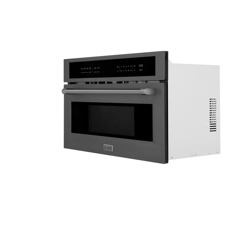 ZLINE 4-Piece Appliance Package - 36 In. Rangetop, Wall Oven, Refrigerator, and Microwave Oven in Black Stainless Steel, 4KPR-RTB36-MWAWS