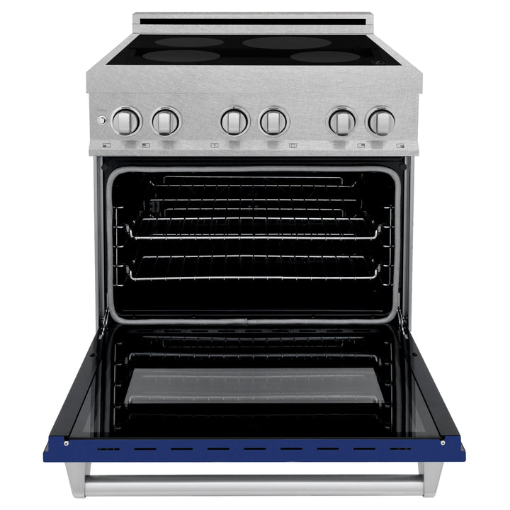 ZLINE 30 In. 4.0 cu. ft. Induction Range with a 4 Element Stove and Electric Oven in Durasnow and Blue Gloss, RAINDS-BG-30