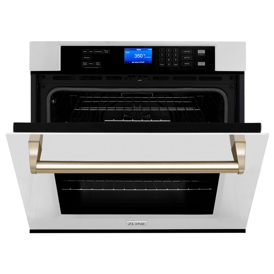 ZLINE Autograph Gold Package - 36" Rangetop, 36" Range Hood, Dishwasher, Refrigerator, Microwave Drawer, Wall Oven