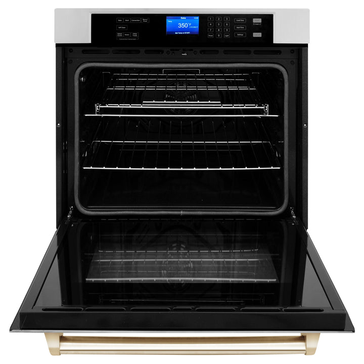 ZLINE Autograph Gold Package - 48" Rangetop, 48" Range Hood, Dishwasher, Refrigerator with External Water and Ice Dispenser, Microwave Oven, Wall Oven