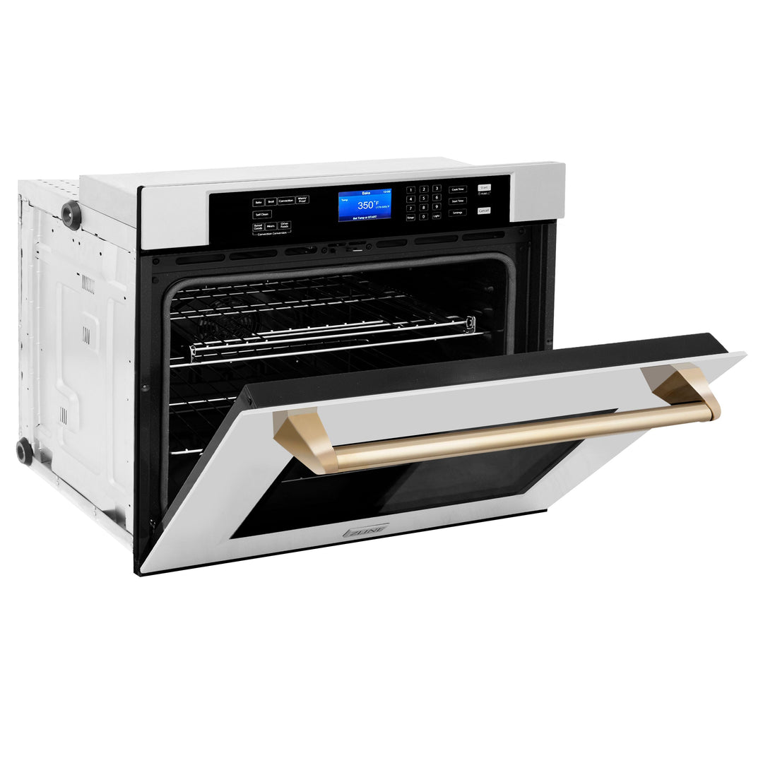 ZLINE Autograph Gold Package - 36" Rangetop, 36" Range Hood, Dishwasher, Built-In Refrigerator, Microwave Drawer, Wall Oven