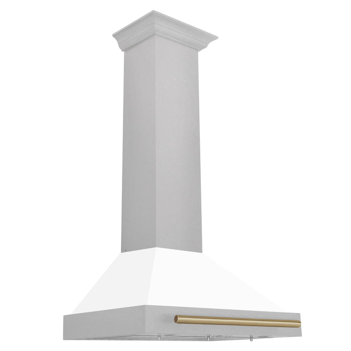 ZLINE 30 In Autograph Edition DuraSnow® Stainless Steel Range Hood with White Matte Shell and Champagne Bronze Handle, KB4SNZ-WM30-CB