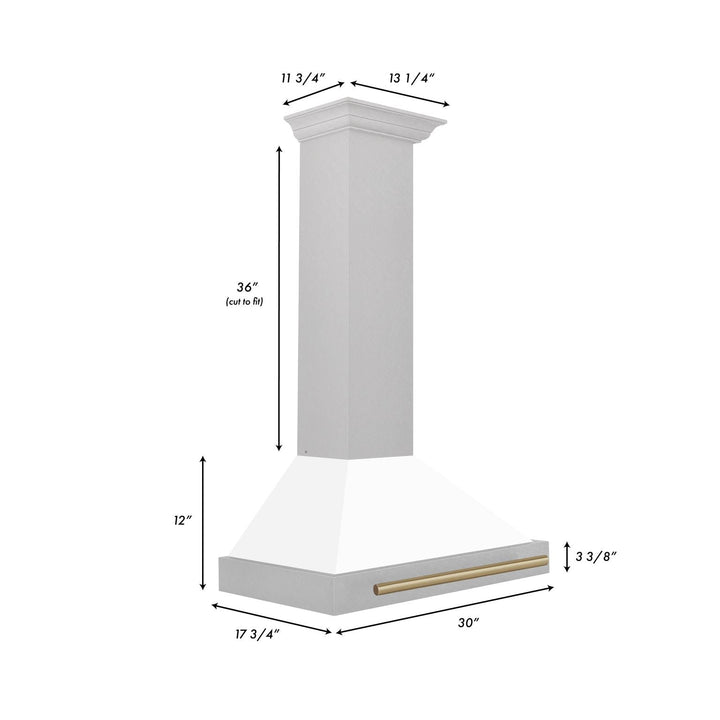 ZLINE 30 In Autograph Edition DuraSnow® Stainless Steel Range Hood with White Matte Shell and Champagne Bronze Handle, KB4SNZ-WM30-CB