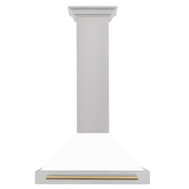 ZLINE 30 In Autograph Edition DuraSnow® Stainless Steel Range Hood with White Matte Shell and Champagne Bronze Handle, KB4SNZ-WM30-CB