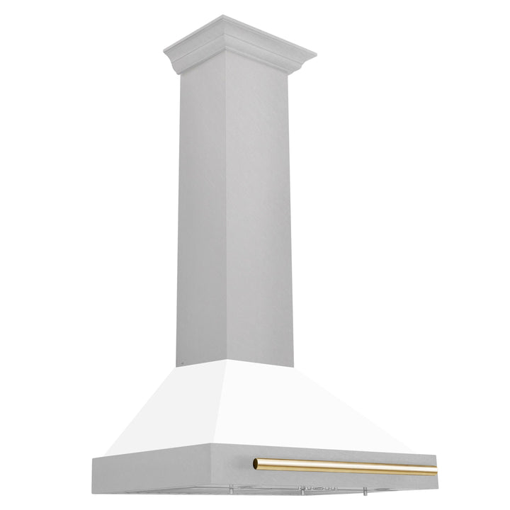 ZLINE 30 In Autograph Edition DuraSnow® Stainless Steel Range Hood with White Matte Shell and Gold Handle, KB4SNZ-WM30-G