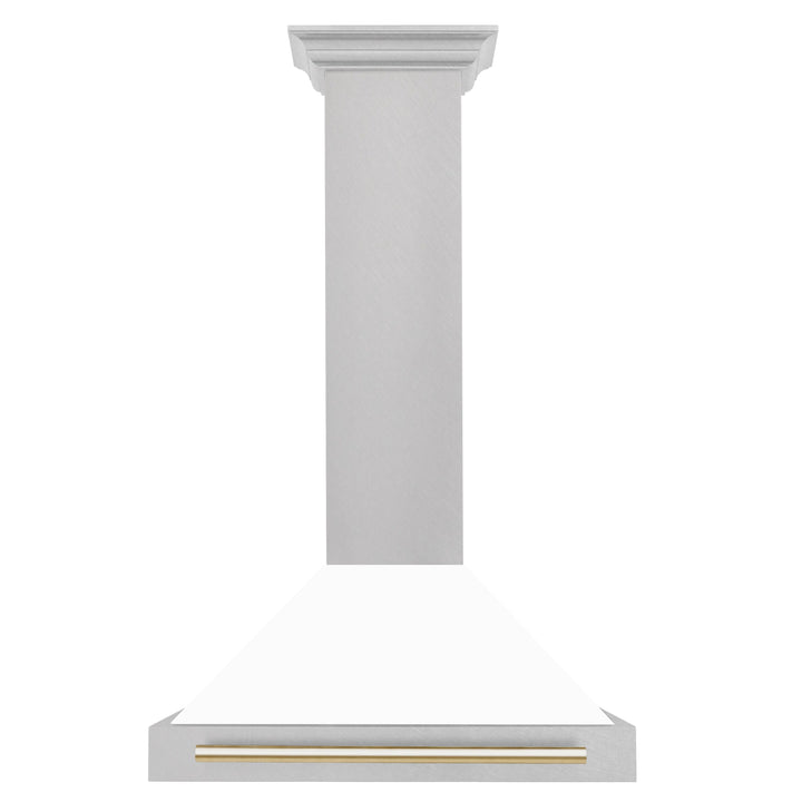 ZLINE 30 In Autograph Edition DuraSnow® Stainless Steel Range Hood with White Matte Shell and Gold Handle, KB4SNZ-WM30-G