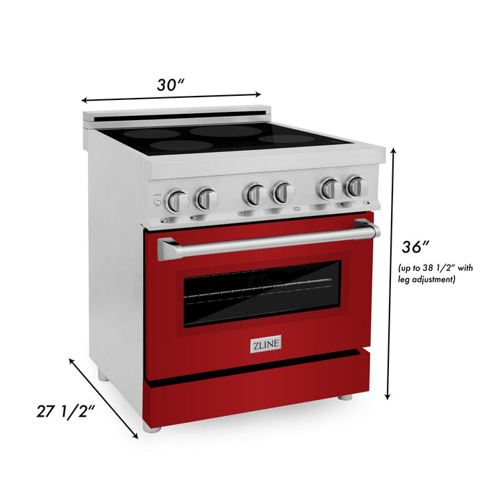 ZLINE 30 Inch 4.0 cu. ft. Induction Range with a 4 Element Stove and Electric Oven in Red Gloss, RAIND-RG-30