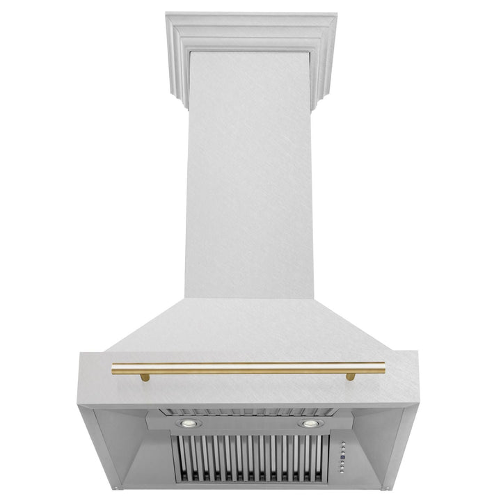 ZLINE 30 Inch Autograph Edition DuraSnow® Range Hood with DuraSnow® Shell and Gold Handle, 8654SNZ-30-G