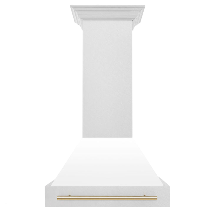 ZLINE 30 Inch Autograph Edition DuraSnow® Range Hood with White Matte Shell and Gold Handle, 8654SNZ-WM30-G