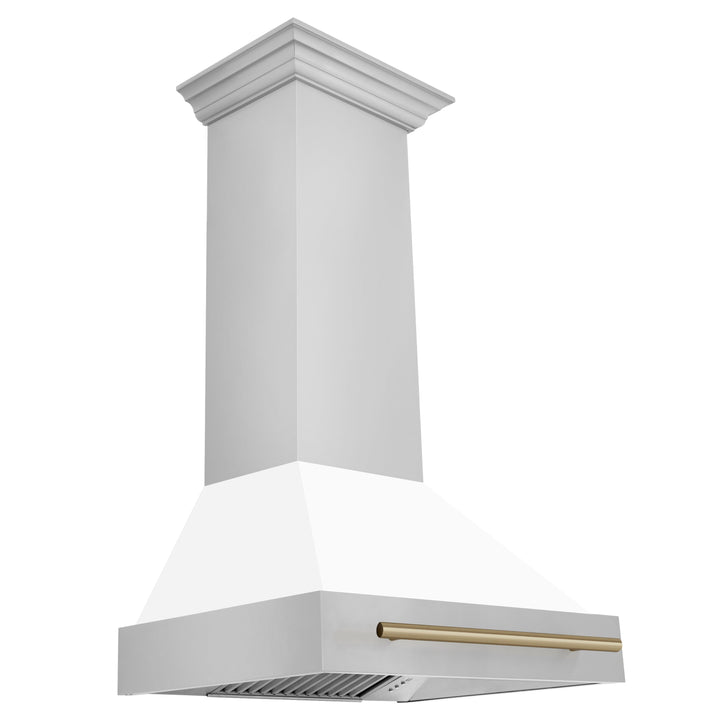 ZLINE Autograph Package - 30" Dual Fuel Range, Range Hood, Dishwasher with White Matte, Bronze Accents