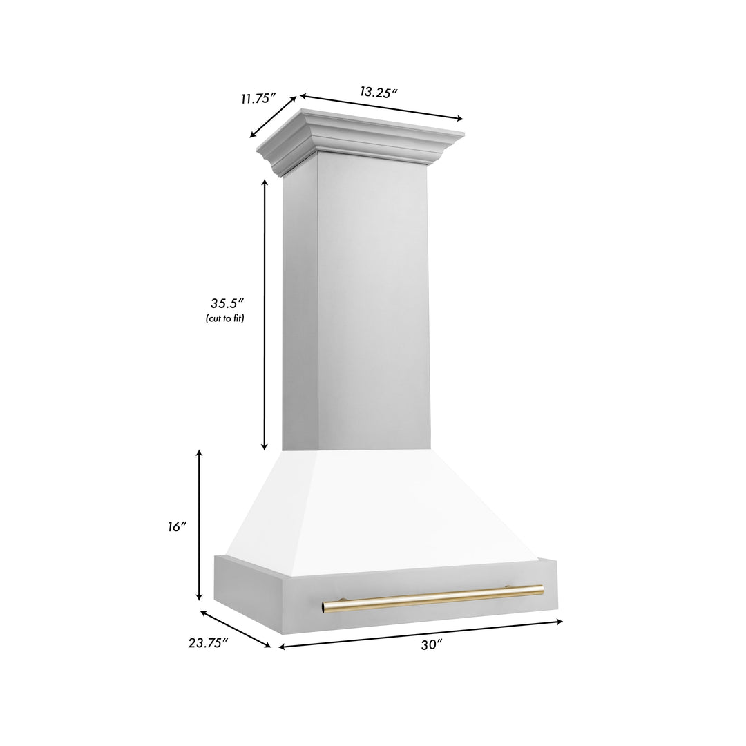 ZLINE Autograph Package - 30 In. Dual Fuel Range and Range Hood in Stainless Steel with White Matte Door and Gold Accents, 2AKP-RAWMRH30-G