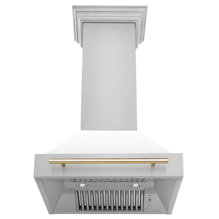 ZLINE Autograph Package - 30 In. Dual Fuel Range, Range Hood, Dishwasher in White Matte with Gold Accents, 3AKP-RAWMRHDWM30-G