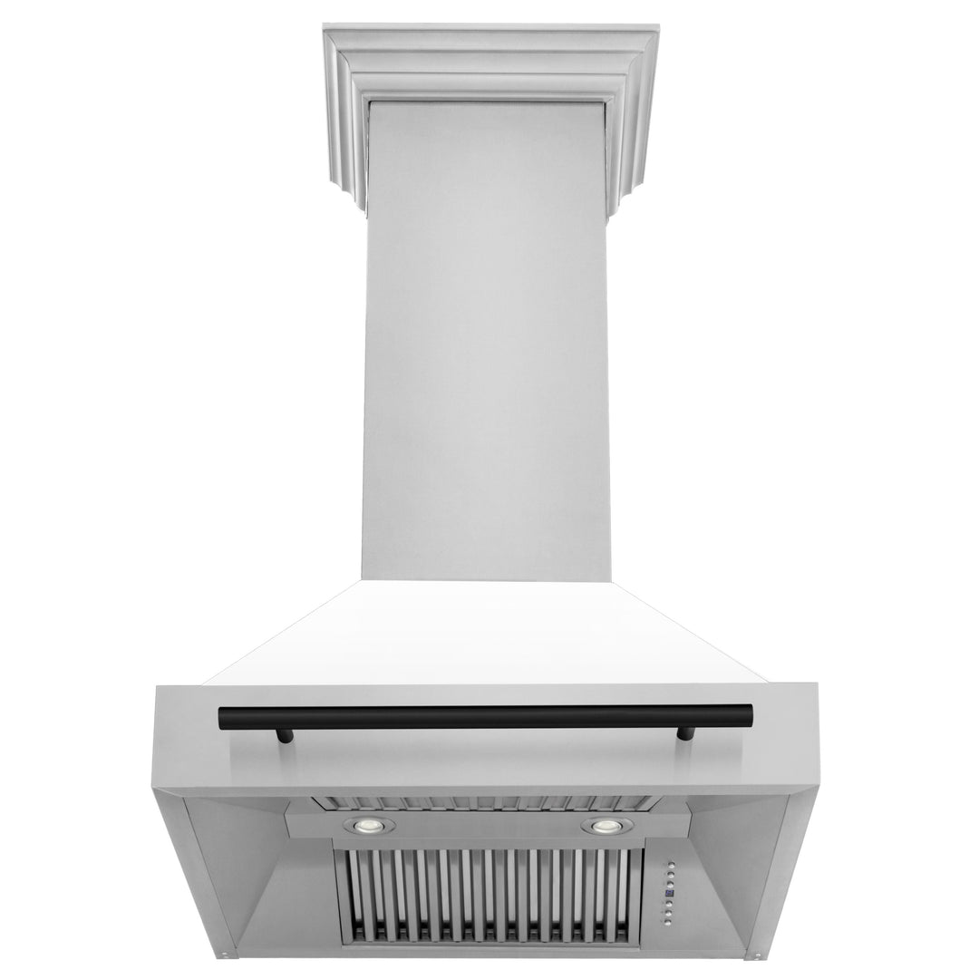 ZLINE Autograph Package - 30 In. Dual Fuel Range and Range Hood in Stainless Steel with White Matte Door and Matte Black Accents, 2AKP-RAWMRH30-MB