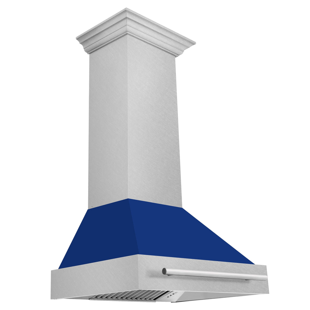 ZLINE 30 In. DuraSnow® Stainless Steel Range Hood with Blue Gloss Shell, 8654SNX-BG-30