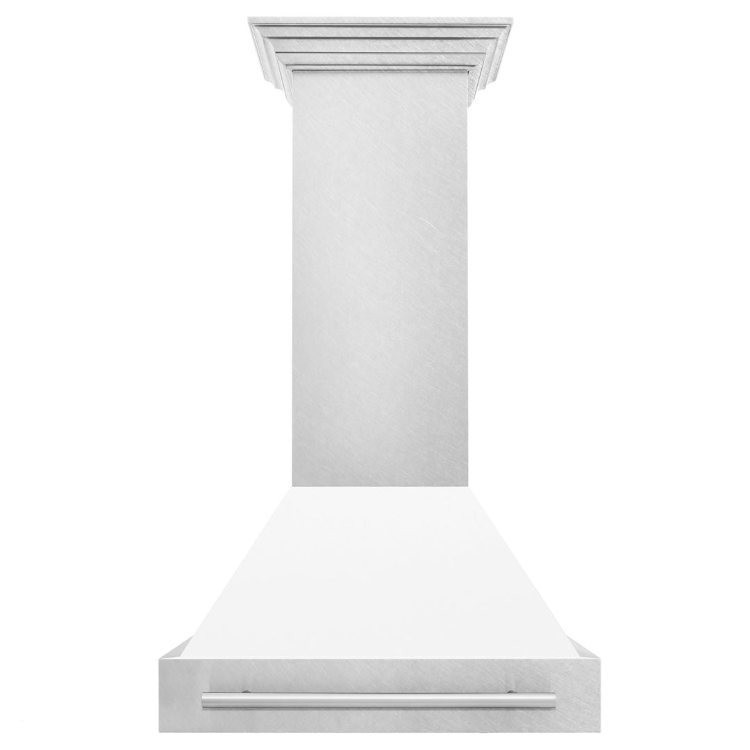 ZLINE 30 Inch DuraSnow® Stainless Steel Range Hood with White Matte Shell, 8654SNX-WM-30