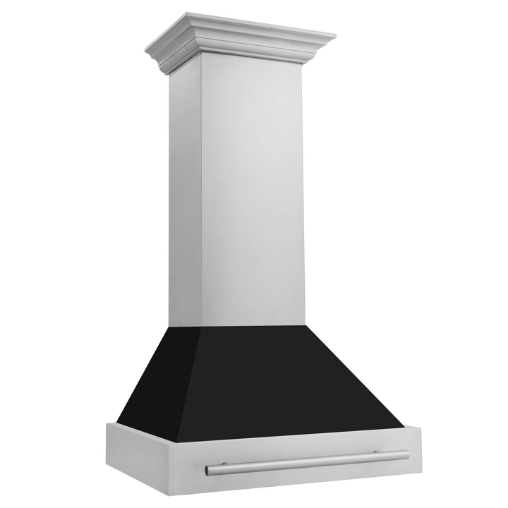 ZLINE 30 Inch Stainless Steel Range Hood with Black Matte Shell and Stainless Steel Handle, 8654STX-BLM-30