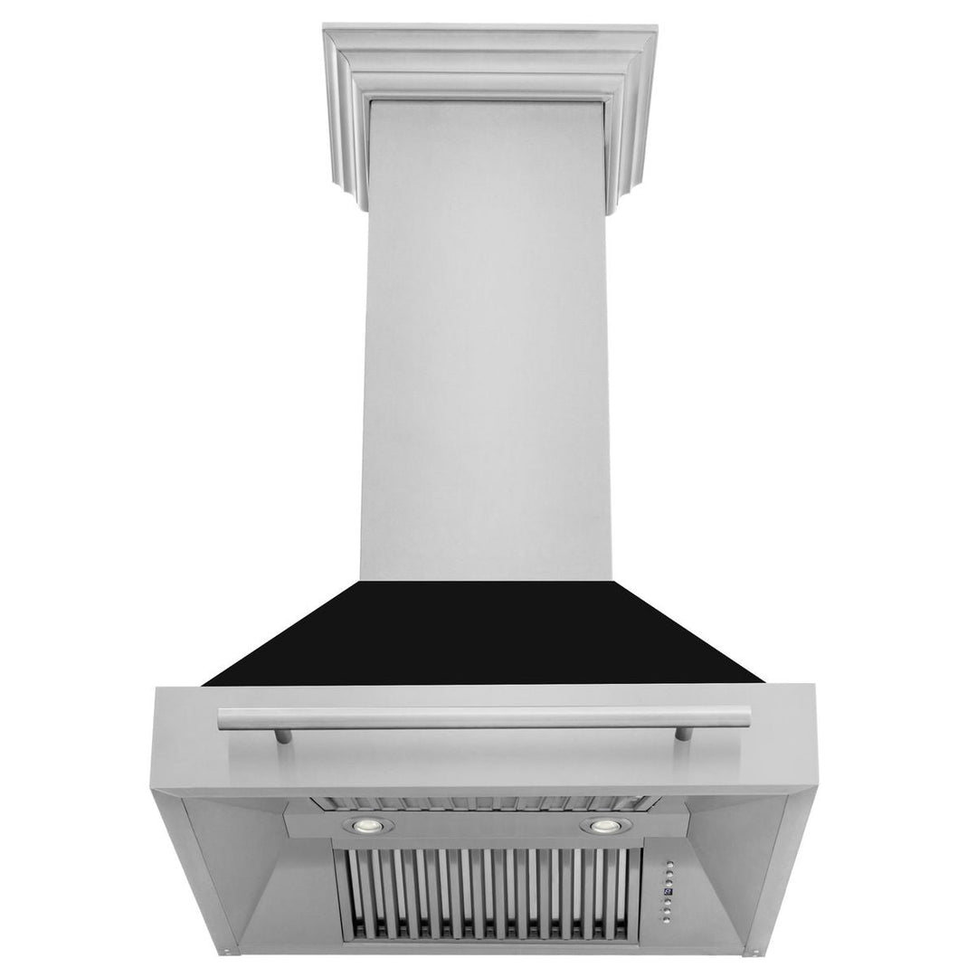 ZLINE 30 Inch Stainless Steel Range Hood with Black Matte Shell and Stainless Steel Handle, 8654STX-BLM-30