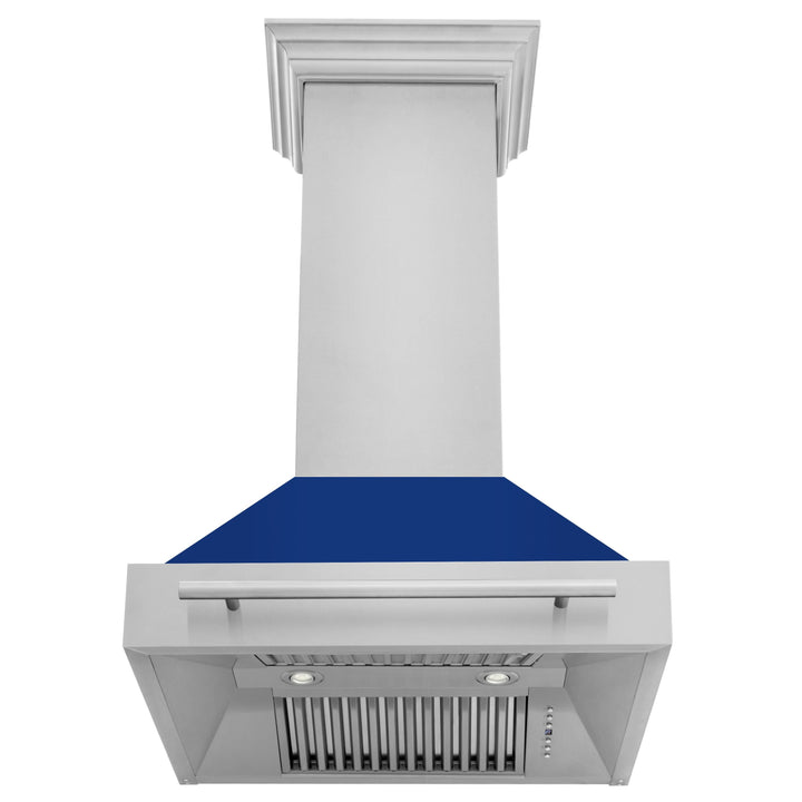 ZLINE 30 Inch Stainless Steel Range Hood with Blue Gloss Shell, 8654STX-BG-30