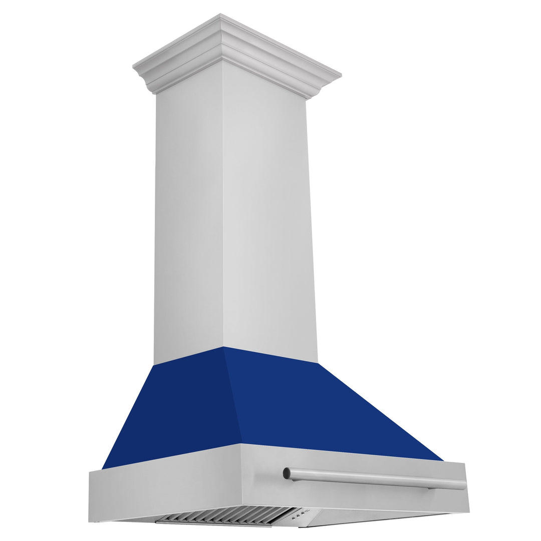 ZLINE 30 Inch Stainless Steel Range Hood with Blue Gloss Shell, 8654STX-BG-30