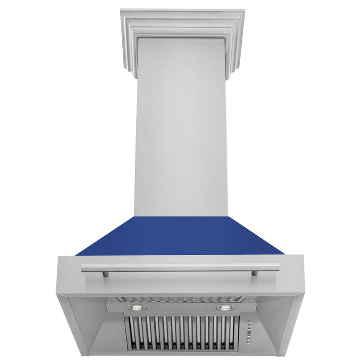 ZLINE 30 Inch Stainless Steel Range Hood with Blue Matte Shell and Stainless Steel Handle, 8654STX-BM-30