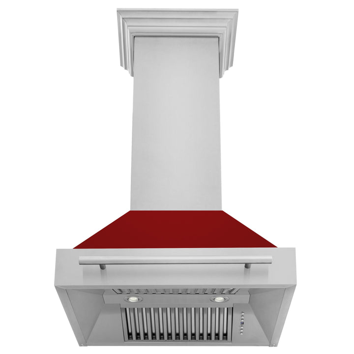 ZLINE 30 Inch  Stainless Steel Range Hood with Red Gloss Shell and Stainless Steel Handle, 8654STX-RG-30