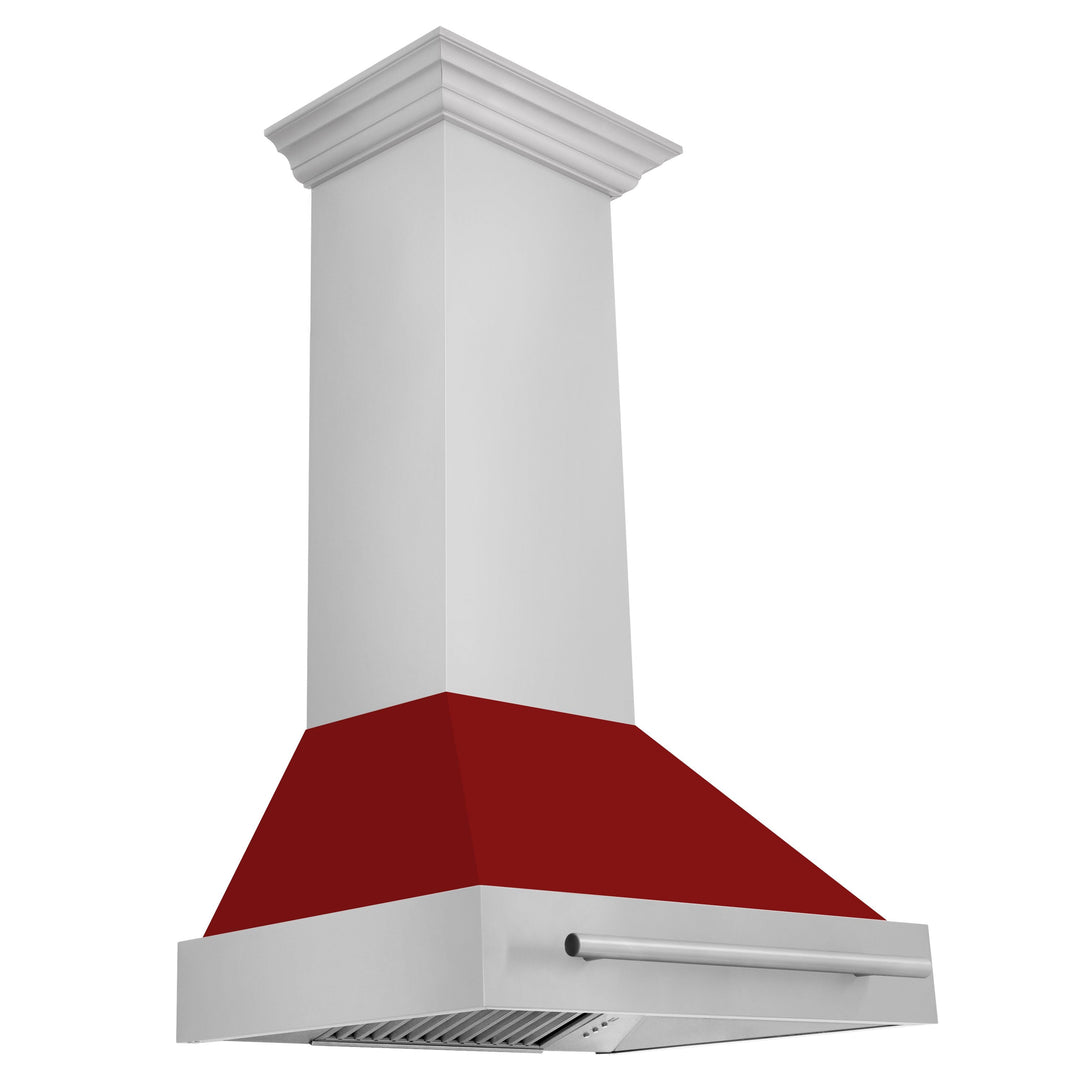 ZLINE 30 Inch  Stainless Steel Range Hood with Red Gloss Shell and Stainless Steel Handle, 8654STX-RG-30