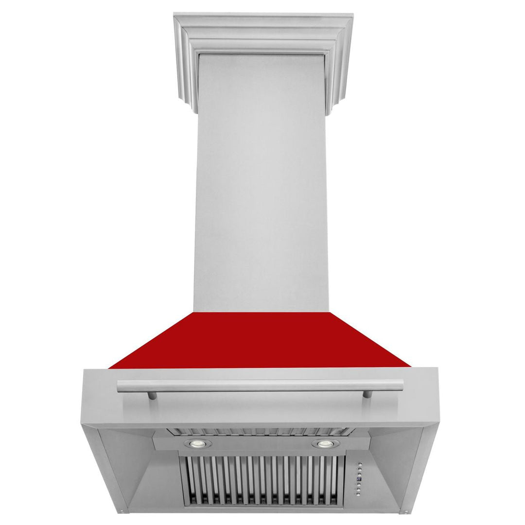 ZLINE 30 Inch Stainless Steel Range Hood with Red Matte Shell and Stainless Steel Handle, 8654STX-RM-30