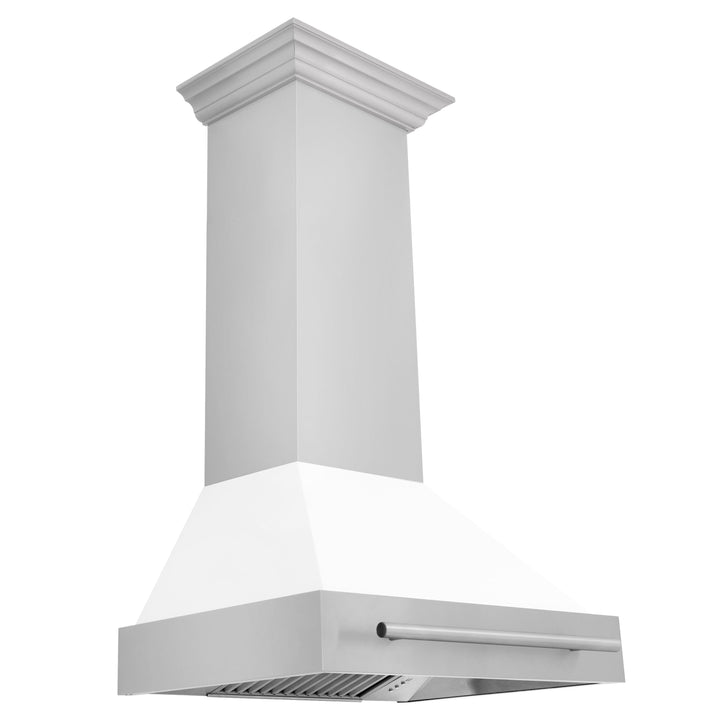 ZLINE 30 In. Stainless Steel Range Hood with White Matte Shell, 8654STX-WM-30