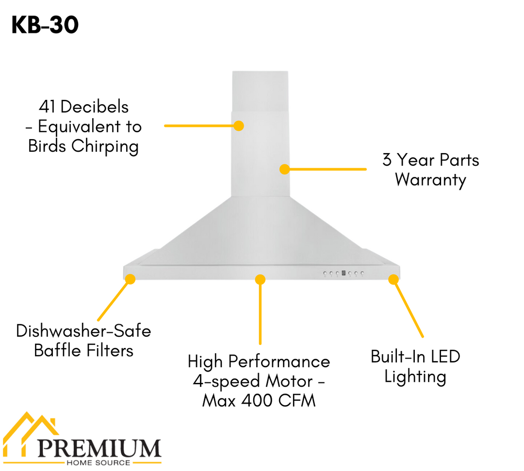 ZLINE 30 in. Convertible Vent Wall Mount Range Hood in Stainless Steel, KB-30