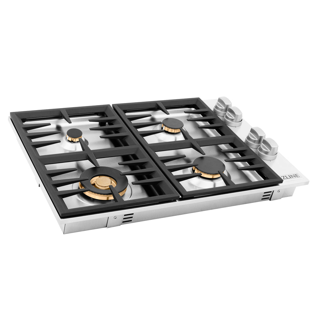 ZLINE 30" Gas Cooktop with 4 Gas Brass Burners, RC-BR-30