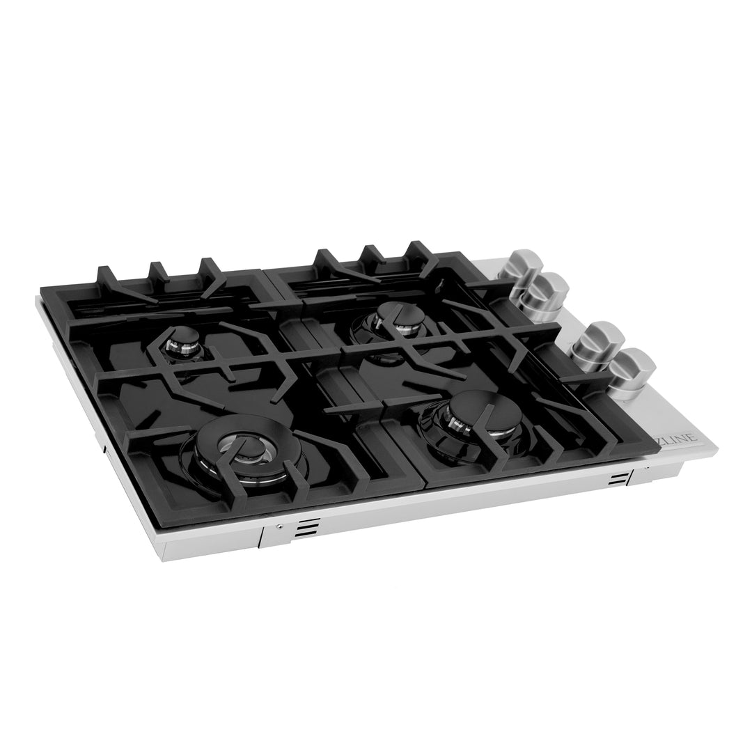 ZLINE 30 in. Dropin Cooktop with 4 Gas Burners and Black Porcelain Top, RC30-PBT