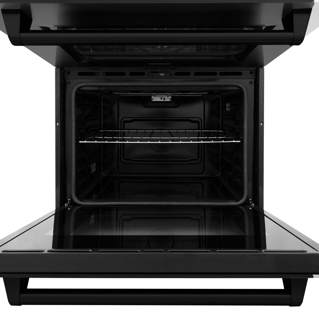 ZLINE 4-Piece Appliance Package - 48 In. Rangetop, Range Hood, Refrigerator, and Double Wall Oven in Black Stainless Steel, 4KPR-RTBRH48-AWD