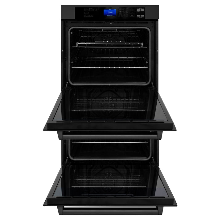 ZLINE 4-Piece Appliance Package - 48 In. Rangetop, Range Hood, Refrigerator, and Double Wall Oven in Black Stainless Steel, 4KPR-RTBRH48-AWD