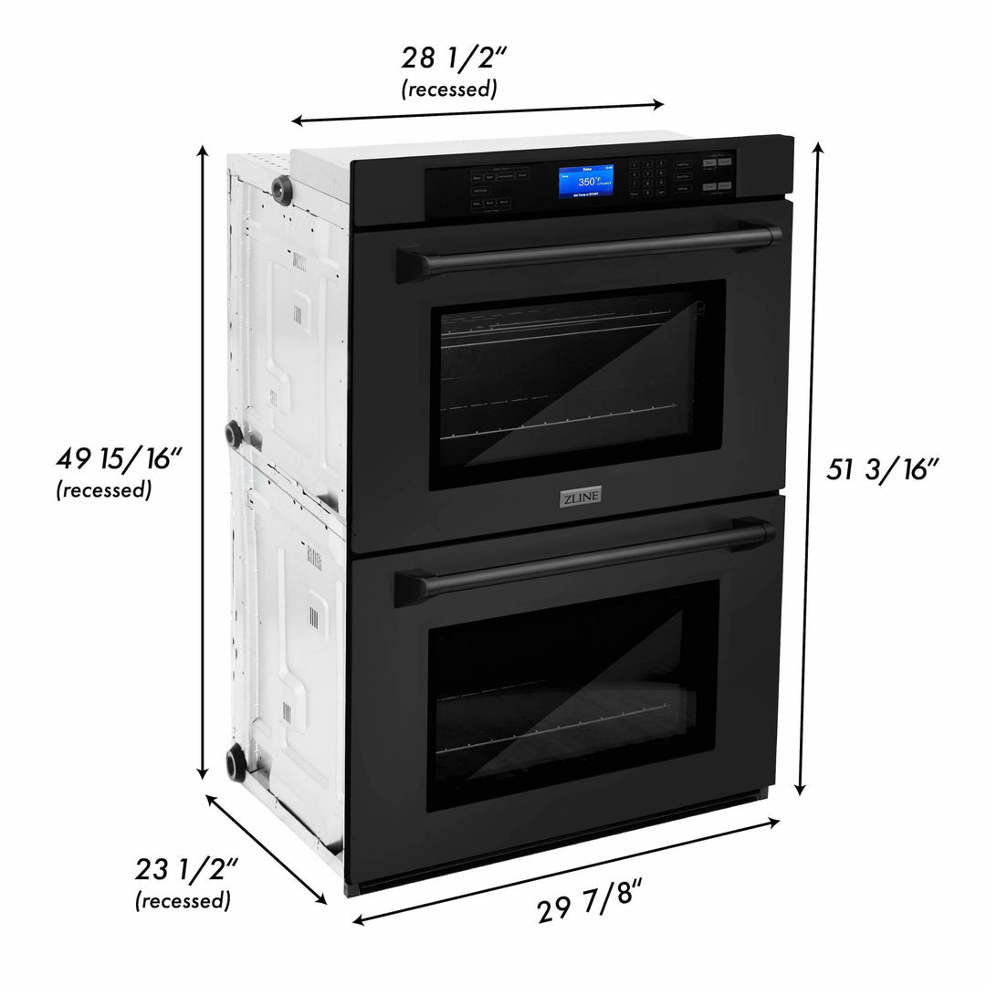 ZLINE Package - 48" Rangetop, Hood, Refrigerator, Dishwasher, Double Wall Oven in Black Stainless