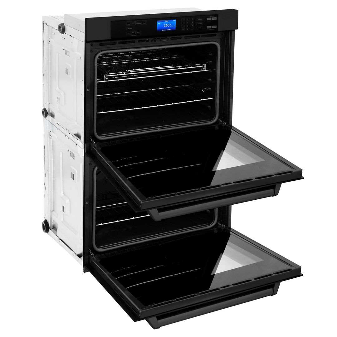 ZLINE Package - 48" Rangetop, Hood, Refrigerator, Dishwasher, Double Wall Oven in Black Stainless