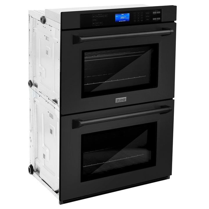 ZLINE 4-Piece Appliance Package - 48 In. Rangetop, Range Hood, Refrigerator, and Double Wall Oven in Black Stainless Steel, 4KPR-RTBRH48-AWD