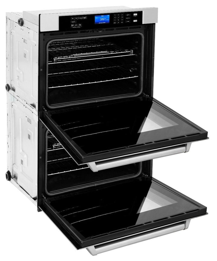 ZLINE 4-Piece Appliance Package - 30 In. Rangetop, Range Hood, Refrigerator, and Double Wall Oven in Stainless Steel, 4KPR-RTRH30-AWD