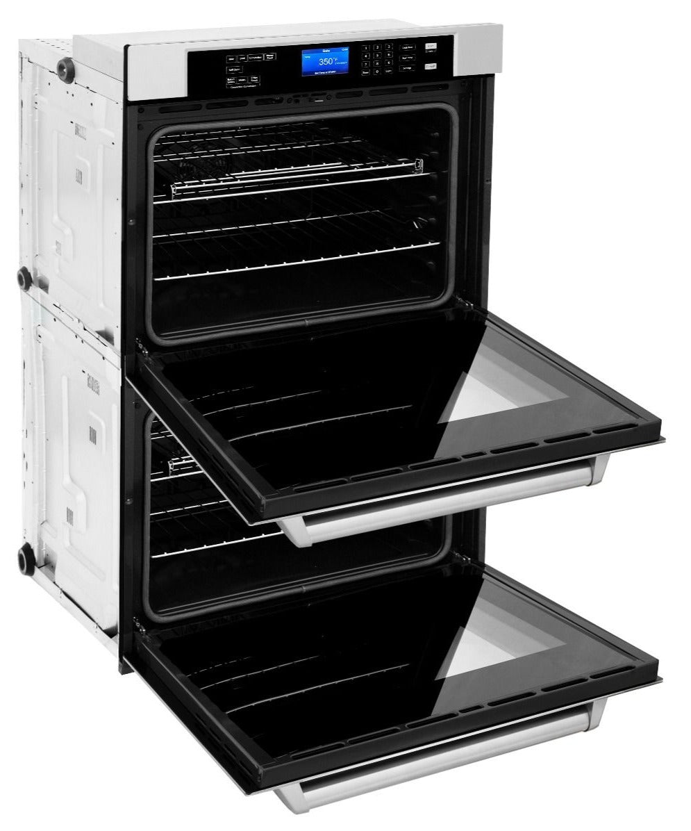 ZLINE 4-Piece Appliance Package - 48 In. Rangetop, Range Hood, Refrigerator, and Double Wall Oven in Stainless Steel, 4KPR-RTRH48-AWD