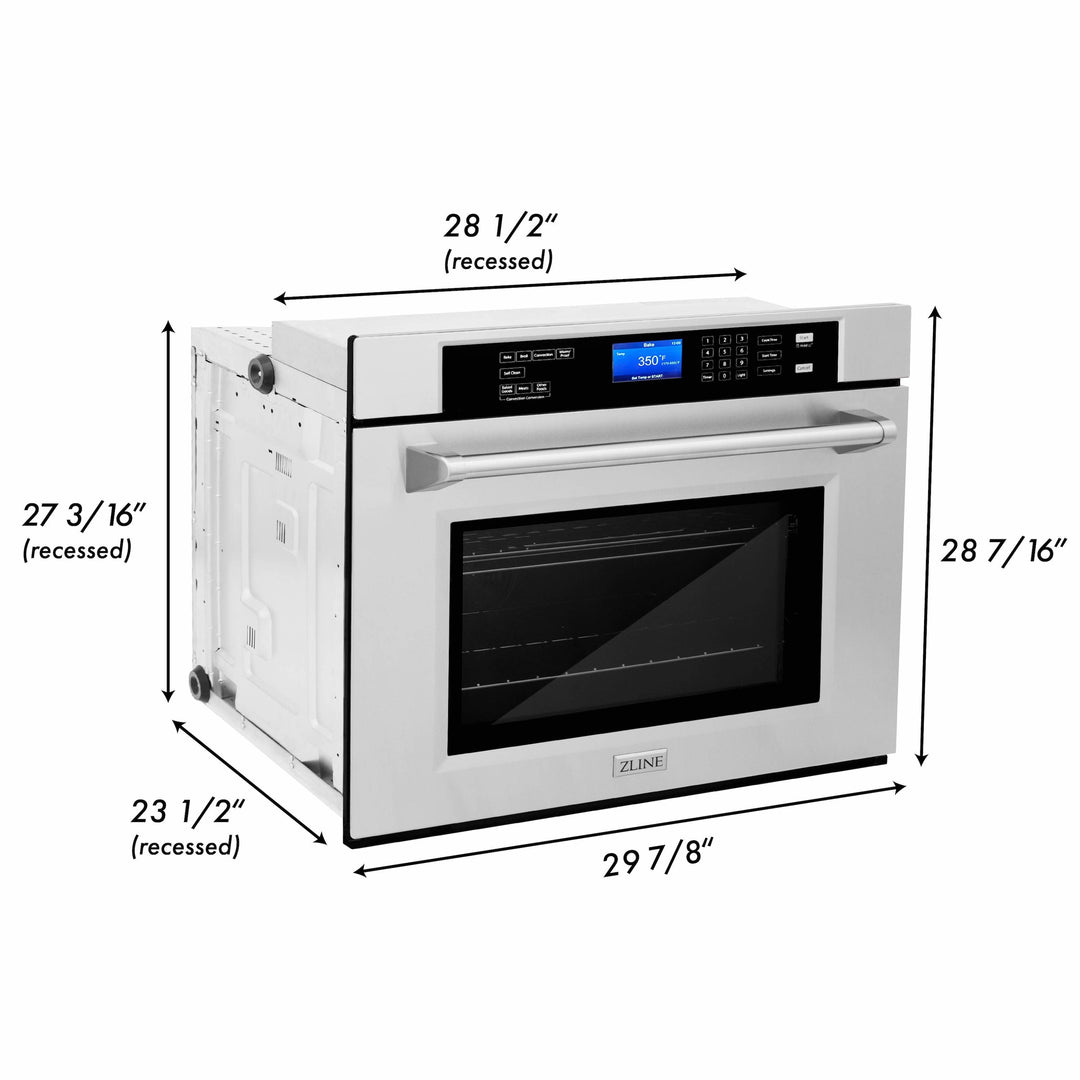 ZLINE Package - 30" Rangetop, Range Hood, Refrigerator with Water & Ice Dispenser, Dishwasher, Wall Oven