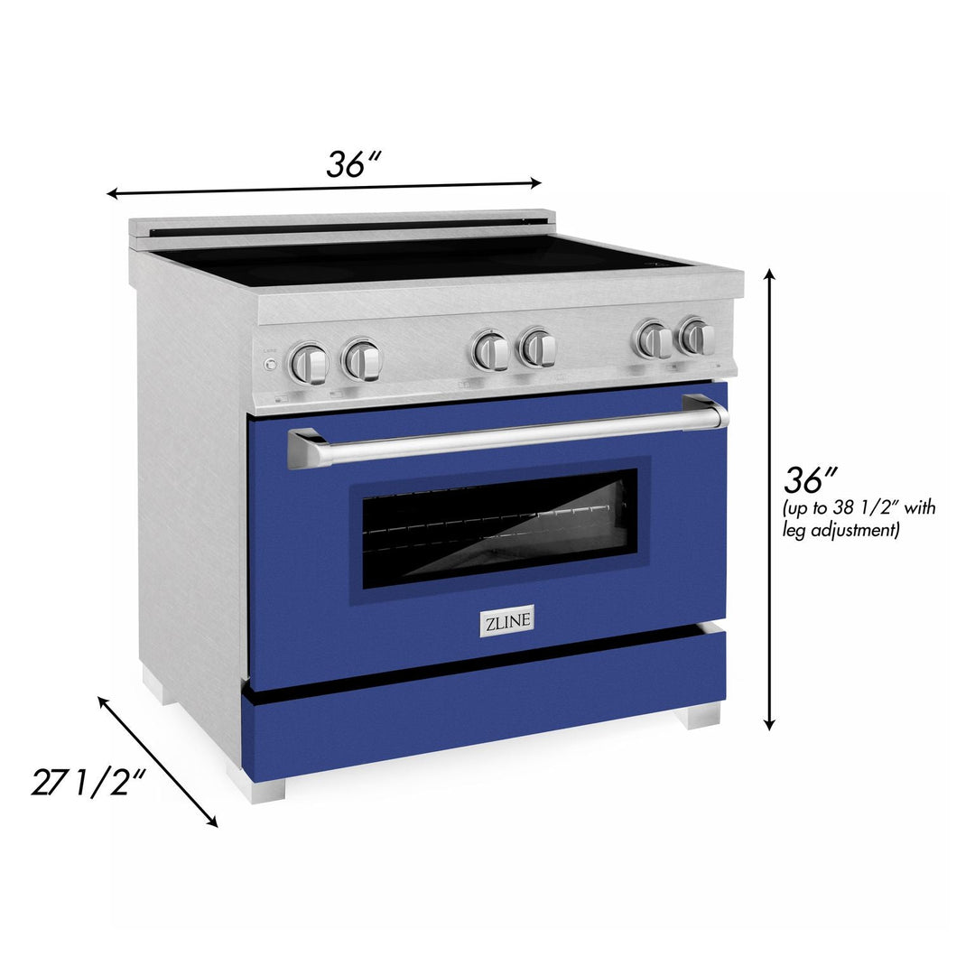 ZLINE 36 In. 4.6 cu. ft. Induction Range with a 4 Element Stove and Electric Oven in Durasnow and Blue Matte, RAINDS-BM-36