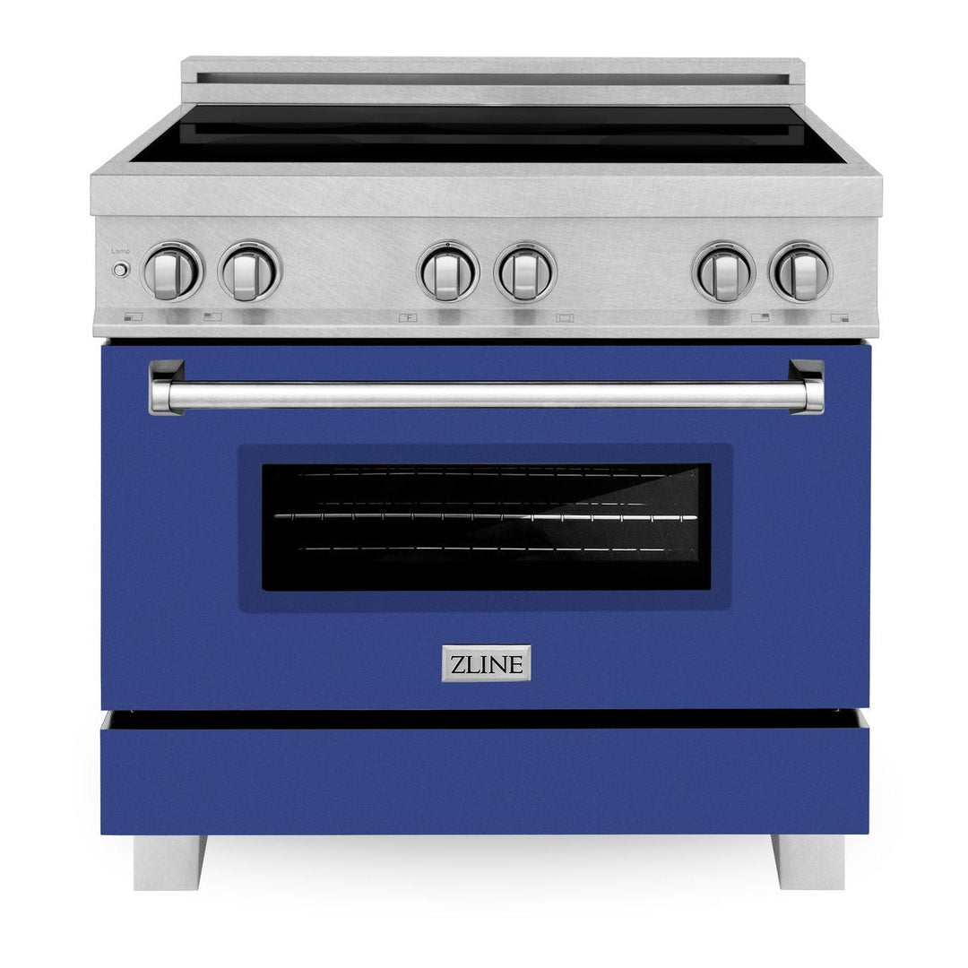 ZLINE 36 In. 4.6 cu. ft. Induction Range with a 4 Element Stove and Electric Oven in Durasnow and Blue Matte, RAINDS-BM-36