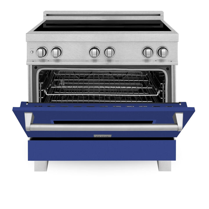 ZLINE 36 In. 4.6 cu. ft. Induction Range with a 4 Element Stove and Electric Oven in Durasnow and Blue Matte, RAINDS-BM-36