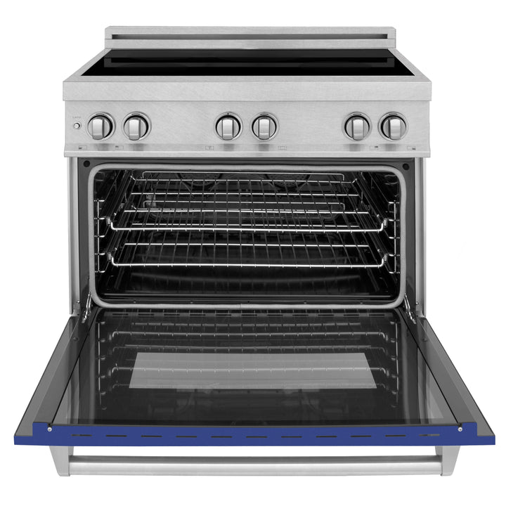 ZLINE 36 In. 4.6 cu. ft. Induction Range with a 4 Element Stove and Electric Oven in Durasnow and Blue Matte, RAINDS-BM-36