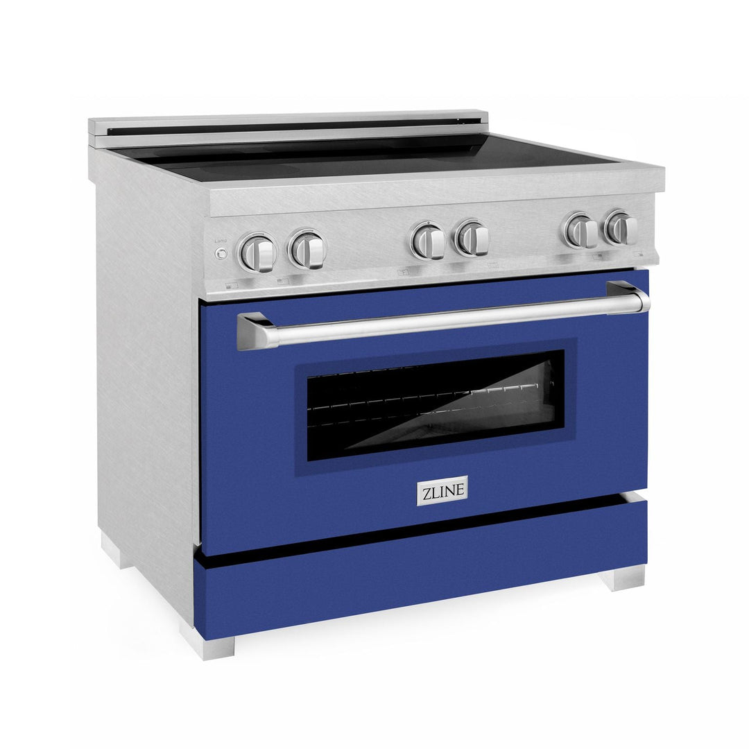 ZLINE 36 In. 4.6 cu. ft. Induction Range with a 4 Element Stove and Electric Oven in Durasnow and Blue Matte, RAINDS-BM-36