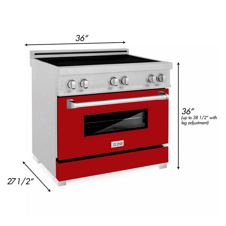 ZLINE 36 In. 4.6 cu. ft. Induction Range with a 4 Element Stove and Electric Oven in Durasnow and Red Gloss, RAINDS-RG-36