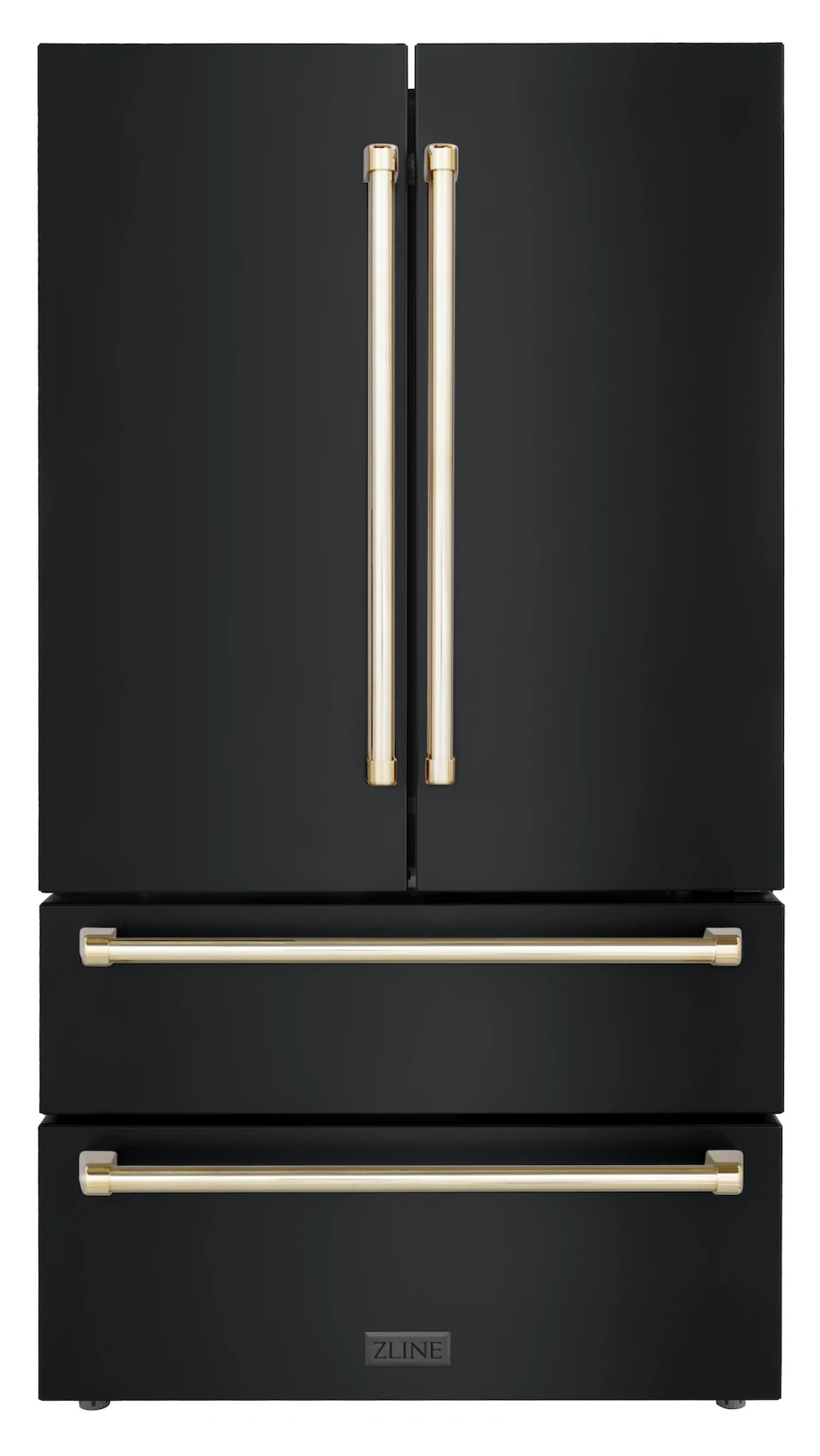 ZLINE Autograph Package - 30" Gas Range, Range Hood, Refrigerator, Dishwasher in Black Stainless with Gold Accents